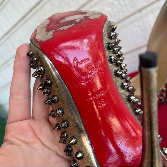 CHRISTIAN LOUBOUTIN Specchio Follies Metallic Spiked Studded Heels 36 - Picture 10 of 12
